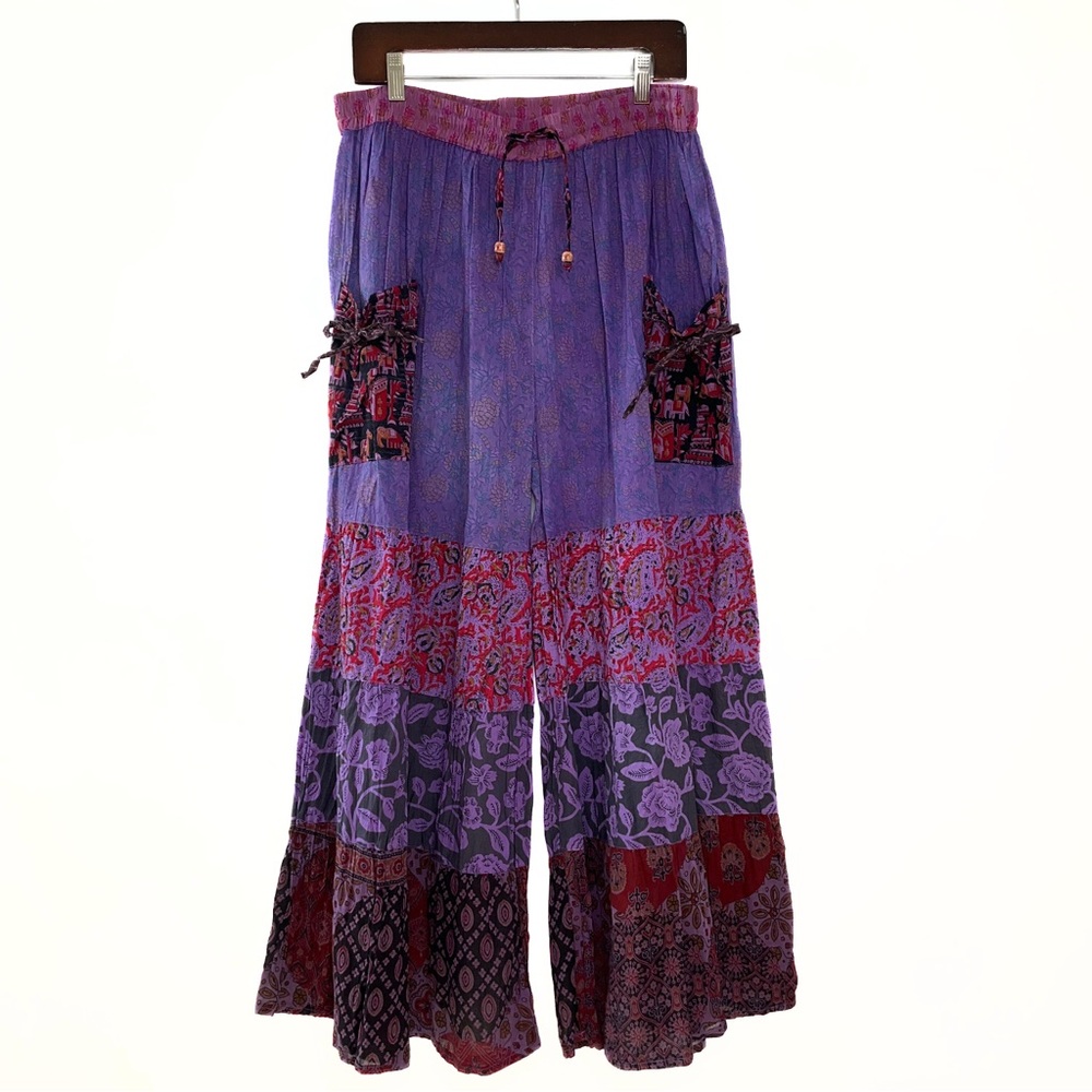 Bohemian Wide Leg Pants - Purple and Red